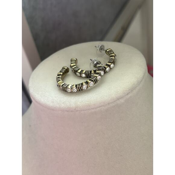 Premier Designs Antique Gold Sparkle Rhinestone Hoop Earrings - Picture 2 of 6